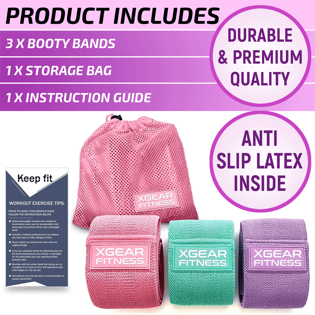 XGear Fitness Set of 3 Womens Butt and Hip Exercise Bands-3