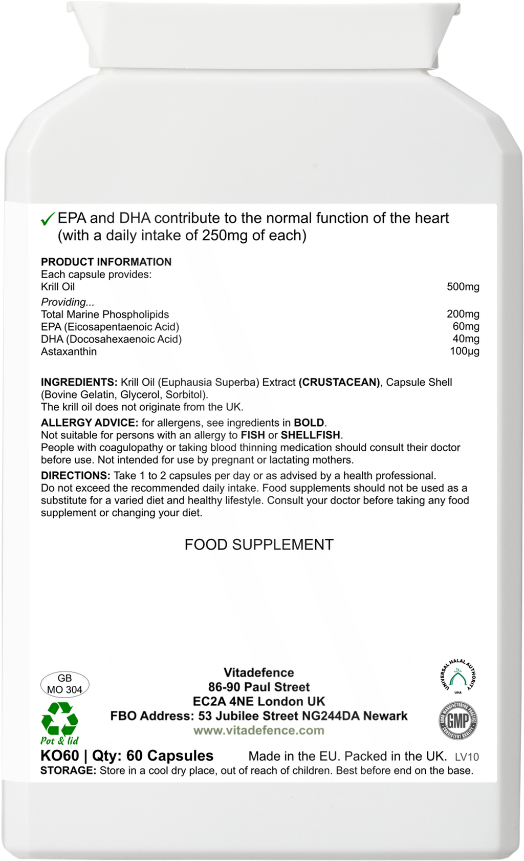 Krill Oil Antarctic | 500 mg with EPA, DHA & Astaxanthin – 60 Softgels
