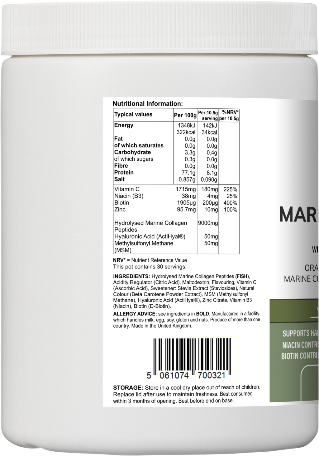 Marine Collagen Multi | Orange & Mango Flavour Powder with Hyaluronic Acid, MSM, Vitamins & Minerals – 315 g