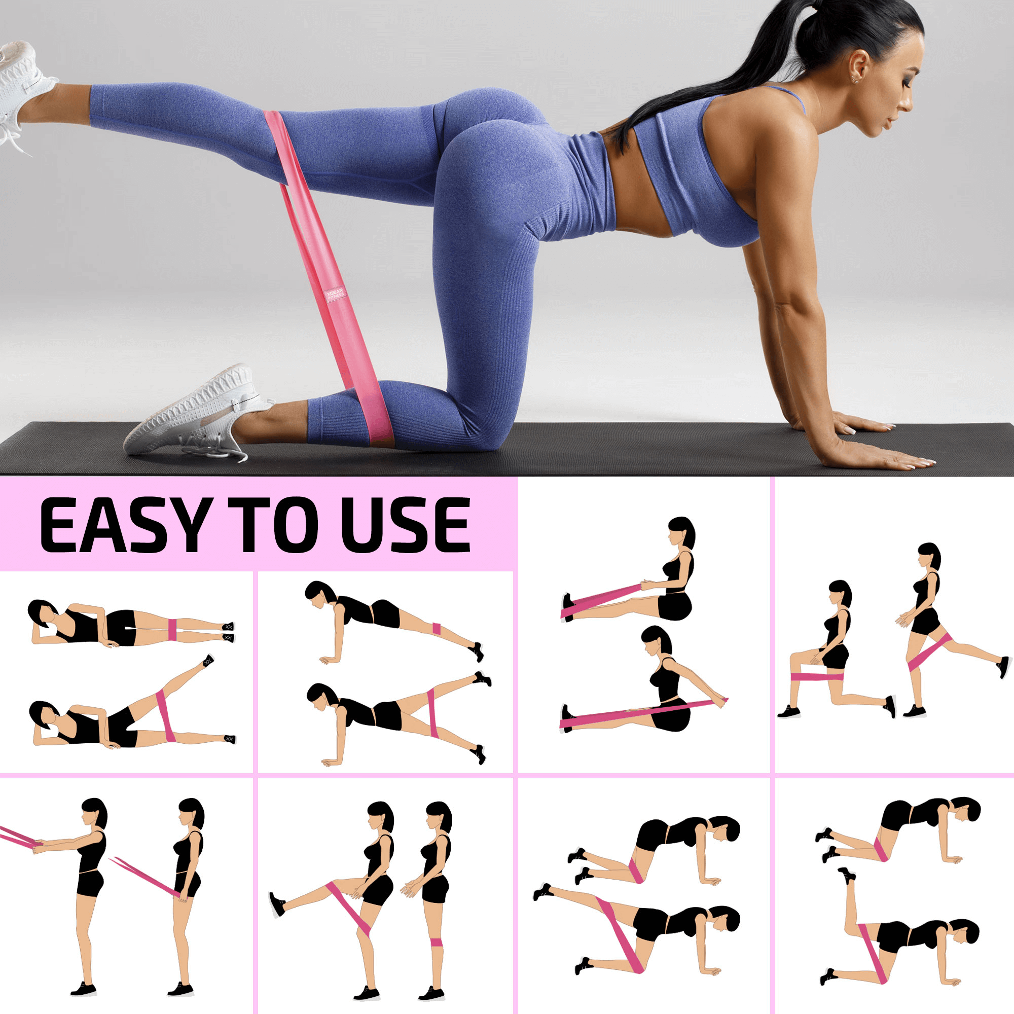 XGear Fitness Set of 3 Womens Butt and Hip Exercise Bands-4