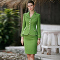 The pear-piped tweed skirt suit